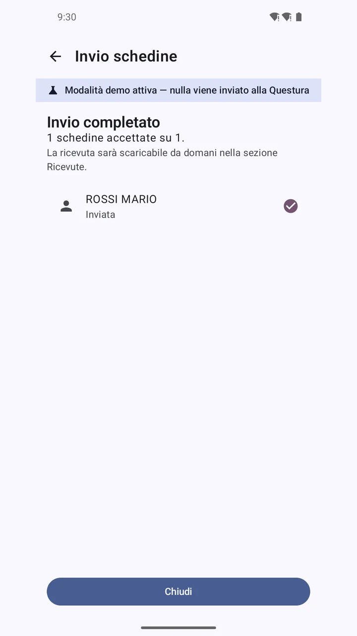 Invio completato alla Questura.